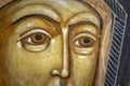 Mother of God eyes on ancient orthodox icon closeup Royalty Free Stock Photo