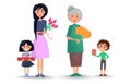 Mother and Grandmother with Flowers and Children Royalty Free Stock Photo