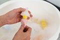 mother hand washing the baby nipple of milk bottle Royalty Free Stock Photo