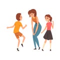 Mother having a good time with her son and daughter, happy family, parenting concept vector Illustration