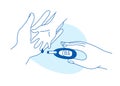 Mother help sugar test diabetes kid, blood sugar meter doodle style drawing.