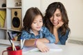 Mother helping child with homework