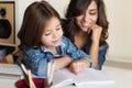 Mother helping child with homework