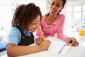 Mother Helping Daughter With Homework In Kitchen Royalty Free Stock Photo