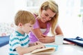 Mother Helping Son With Homework In Kitchen Royalty Free Stock Photo