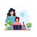 Mother is helping student to do homework Royalty Free Stock Photo