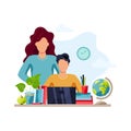 Mother is helping student to do homework Royalty Free Stock Photo
