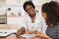 Mother Helps Teenage Daughter With Homework Using Digital Tablet Royalty Free Stock Photo