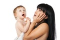 Mother with her baby after bathing in white towel Royalty Free Stock Photo