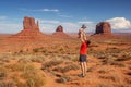 Mother with her baby son visit Oljato Monument Valley in Utah, U Royalty Free Stock Photo