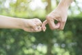 A mother and her child hooking their fingers to make a promise Royalty Free Stock Photo