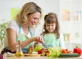 Mother and her child preparing and tasting healthy Royalty Free Stock Photo