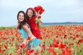 Mother with her child in spring field Royalty Free Stock Photo