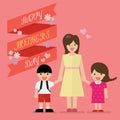 Mother with her children with happy mothers day banner Royalty Free Stock Photo