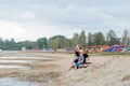 Mother and her cute little son enjoying time at beach Royalty Free Stock Photo