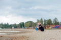 Mother and her cute little son enjoying time at beach Royalty Free Stock Photo