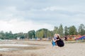 Mother and her cute little son enjoying time at beach Royalty Free Stock Photo