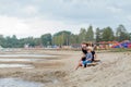 Mother and her cute little son enjoying time at beach Royalty Free Stock Photo