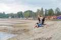 Mother and her cute little son enjoying time at beach Royalty Free Stock Photo