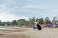 Mother and her cute little son enjoying time at beach Royalty Free Stock Photo