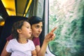 Mother and her daughter enjoing the train trip Royalty Free Stock Photo