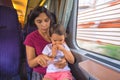 Mother and her daughter enjoy the train trip