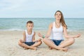 Mother and her son doing yoga Royalty Free Stock Photo