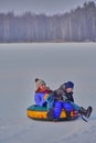 Mother and her son enjoying sleigh ride Royalty Free Stock Photo