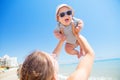 Mother and her son have fun at the sea Royalty Free Stock Photo