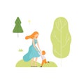 Mother and Her Son Having Fun in Summer Park, Young Woman and Boy Relaxing and Enjoying Nature Outdoors Vector Royalty Free Stock Photo