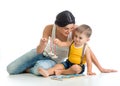 Mother and her son play puzzle toy Royalty Free Stock Photo