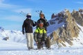 Mother and her sons, snowboard and skis Royalty Free Stock Photo