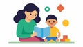 A mother and her toddler reading an interactive book that teaches basic concepts such as colors numbers and shapes Royalty Free Stock Photo