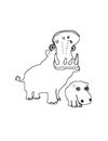 Mother hippo and baby, colouring page for to be colored