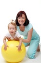 Mother hold daughter on Fitness Ball