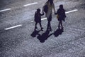 Mother hold 2 girls hands across the street