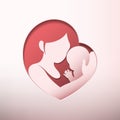 Mother holding baby in heart shaped silhouette paper cut Royalty Free Stock Photo