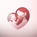 Mother holding baby with masks in heart shaped paper art Royalty Free Stock Photo