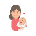 Mother holding cute baby. Happy Mother`s day. Vector flat illust