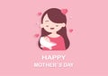 Mother holding cute baby. Happy Mothers` day. Vector illustration