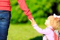 Mother holding hand of little daughter outdoors Royalty Free Stock Photo