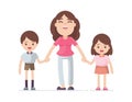 Mother holding hand son and daughter, Happy mom and child concept, Vector character illustration Royalty Free Stock Photo