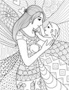 Mother holding her baby, clean line doodle art design