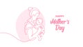 Mother holding her baby. Mothers day one line drawing concept. Vector illustration childhood theme