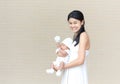 Mother holding her lovely 1-month-old newborn baby boy on hand , Lovely,