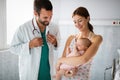 Mother holding her newborn baby child after labor in a hospital Royalty Free Stock Photo