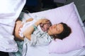 Mother holding her newborn baby after labor in a hospital. Royalty Free Stock Photo