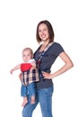 Mother holding her son in the sling Royalty Free Stock Photo