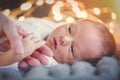 Mother holding just born child hand Royalty Free Stock Photo