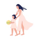 Mother holding little daughter semi flat color vector characters